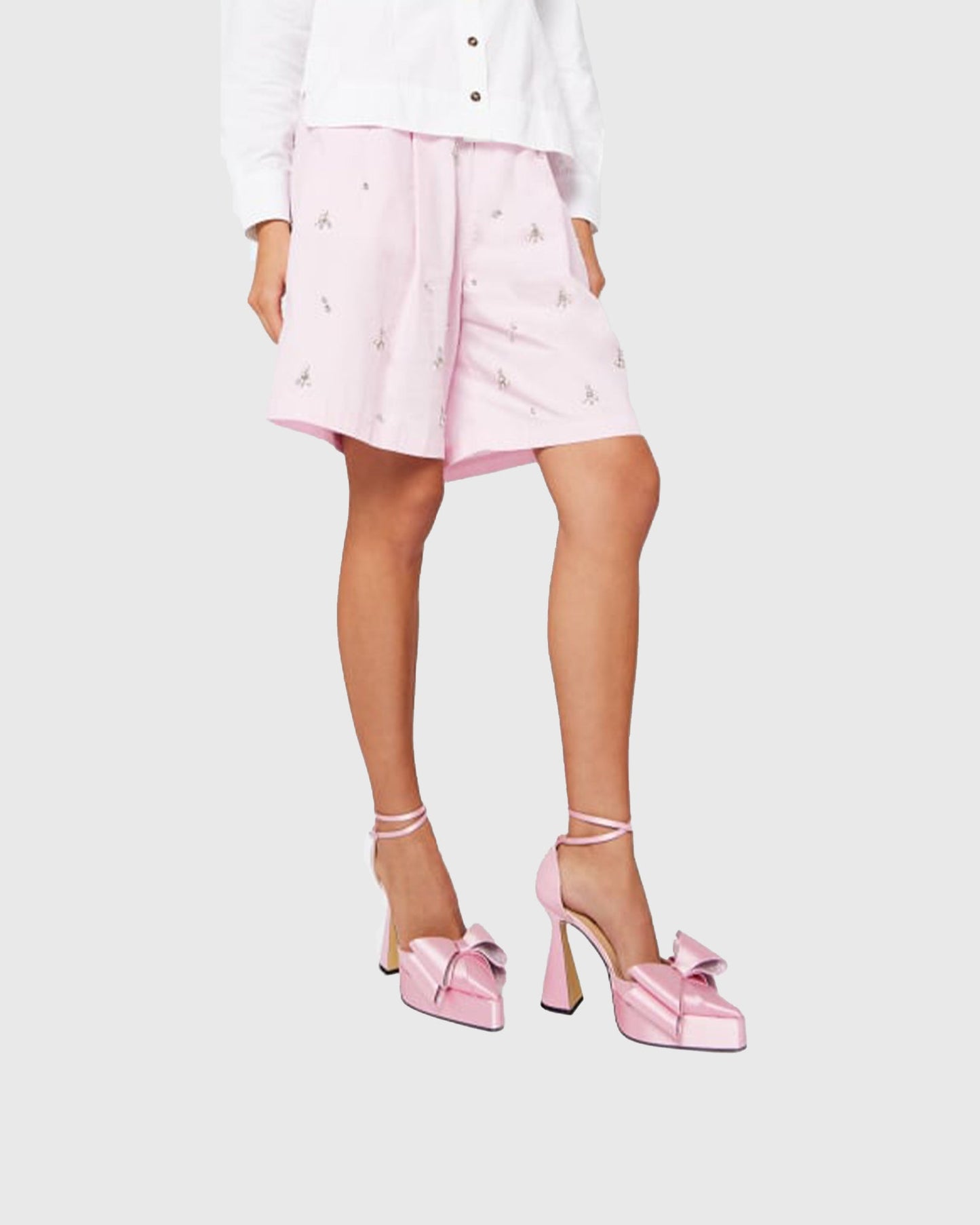 Siena Bow Embellished Satin Strap Pumps In Pink