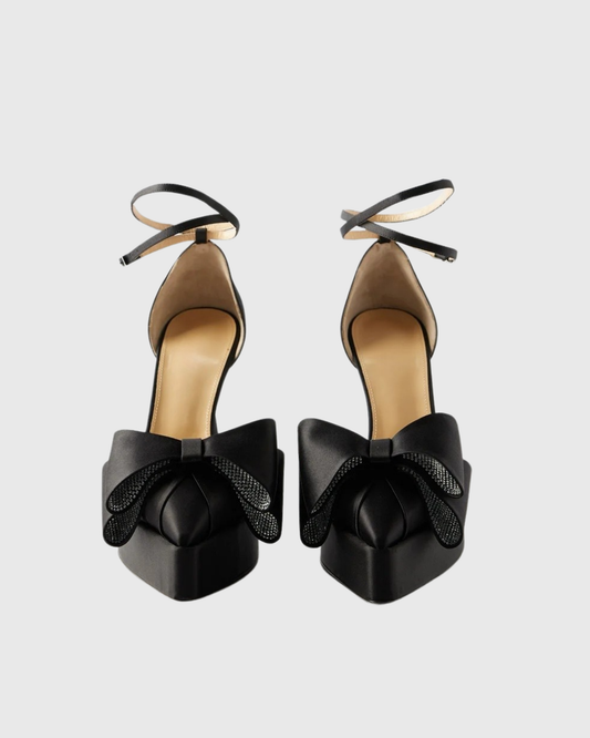 Siena Rhinestone Bow Slingback Platform Pumps In Black
