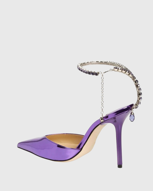 Silva Metallic Rhinestone Strap Pumps In Purple