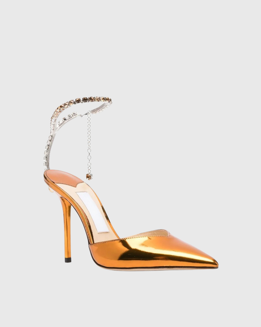 Silva Rhinestone Strap Metallic Pumps In Rose Gold