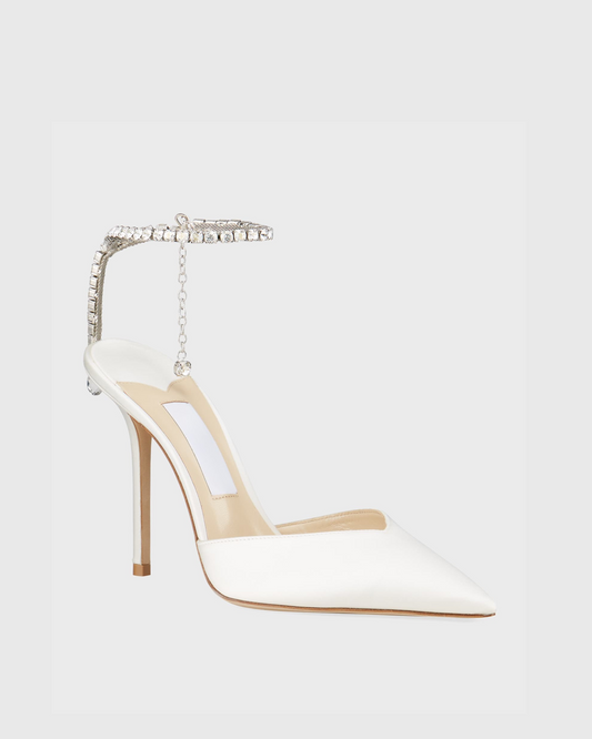 Silva Rhinestone Strap Satin Pumps In White
