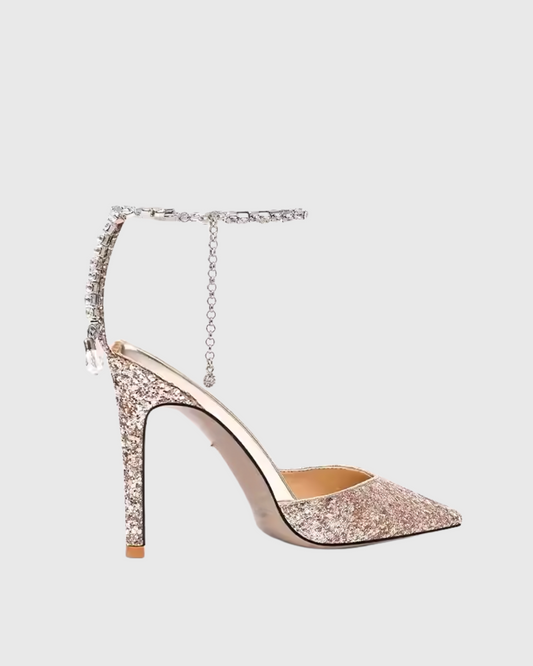 Silva Rhinestone Strap Sequin Pumps In Gold