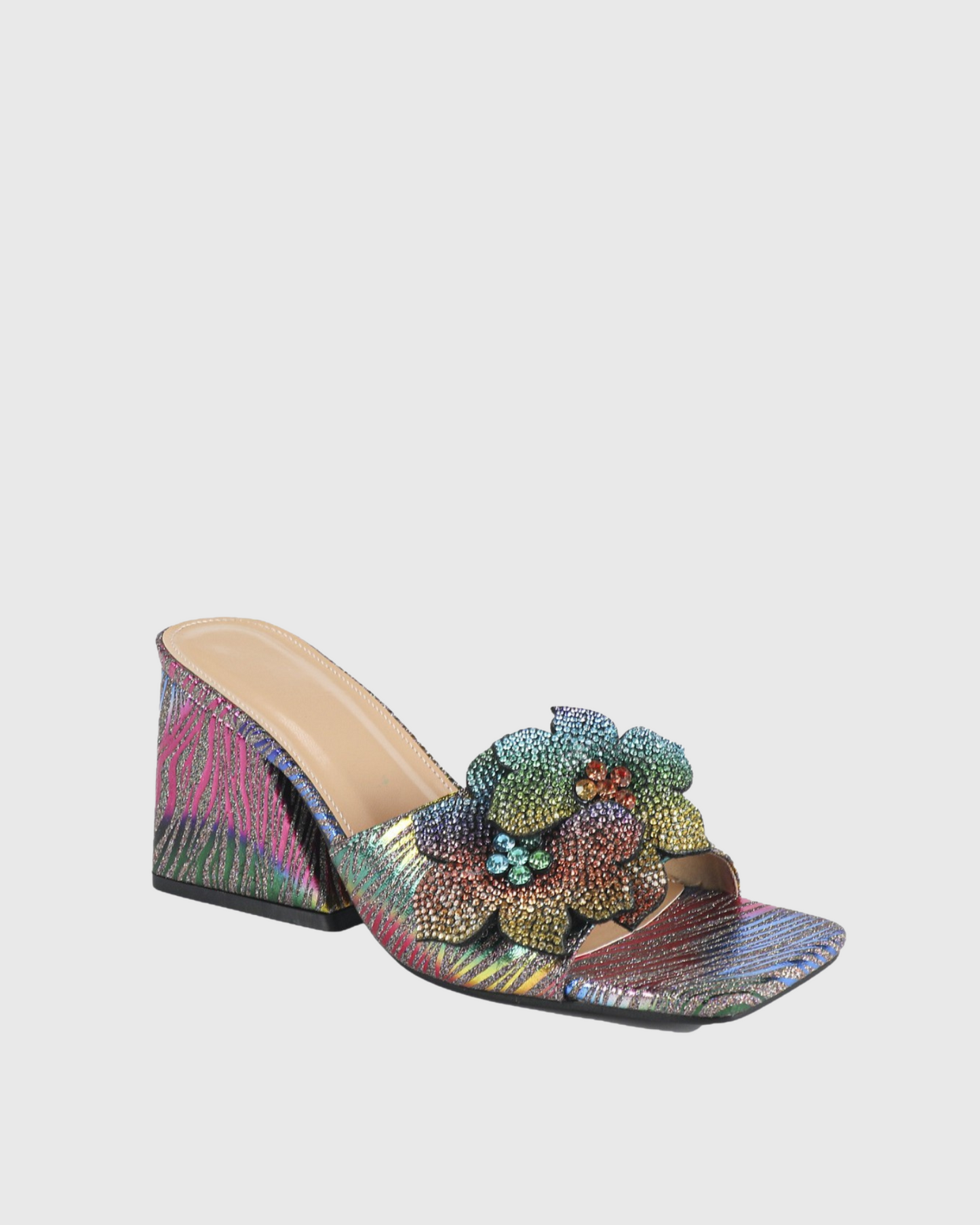 Siria Rhinestone Flower Chunky Heels In Multi