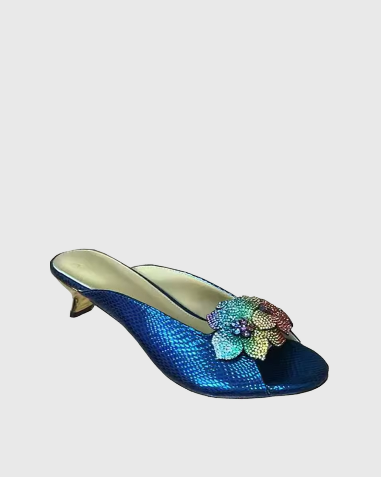 Siria Rhinestone Flower Mules In Blue