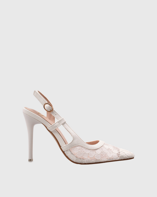 Baako Lace Bow Slingback Pumps In White