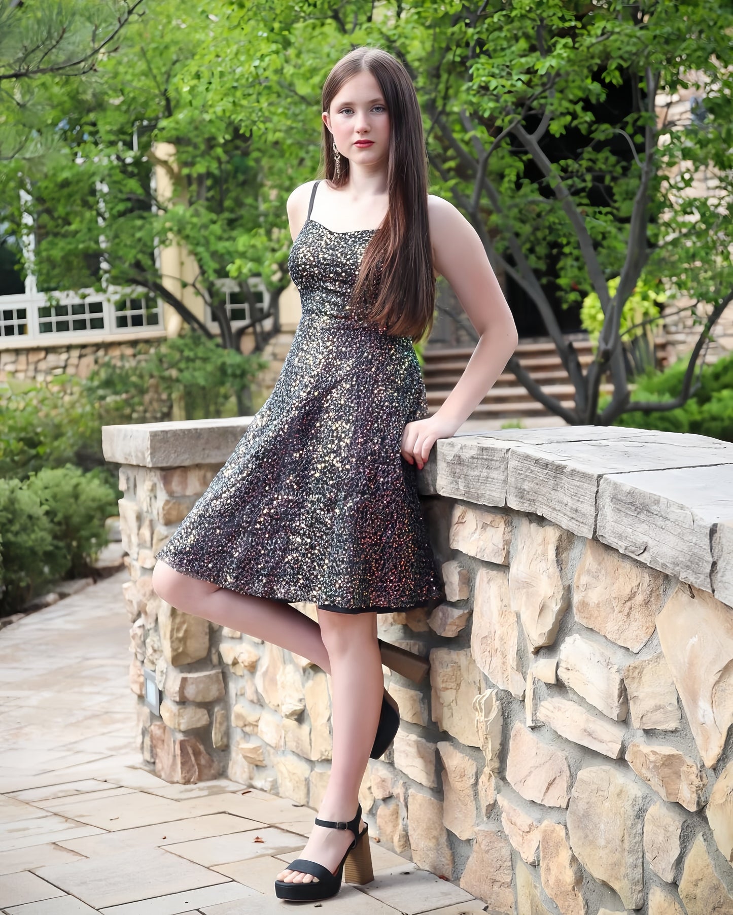 Spaghetti Straps A-Line Homecoming Dress Sequin Hoco Dress