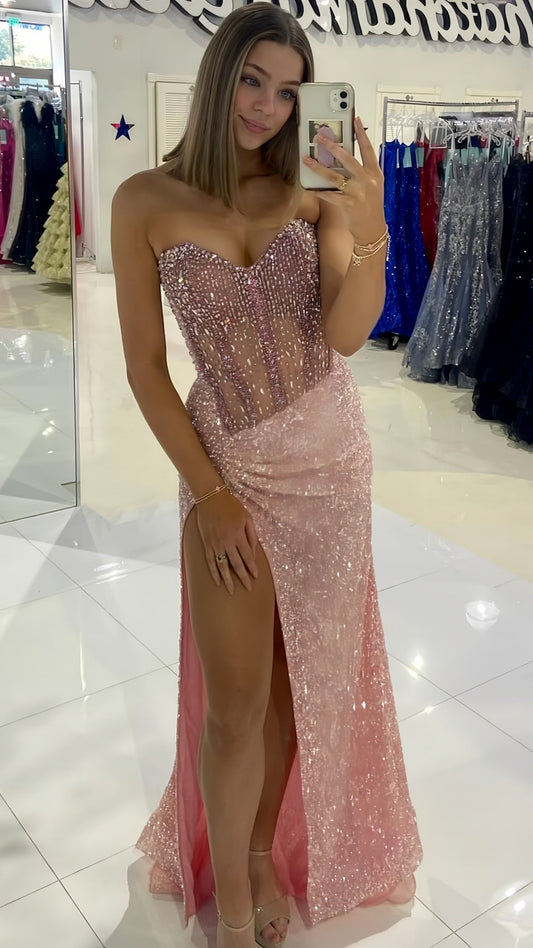 Sparkle Pink Sequin Long Prom Dress, AST1569