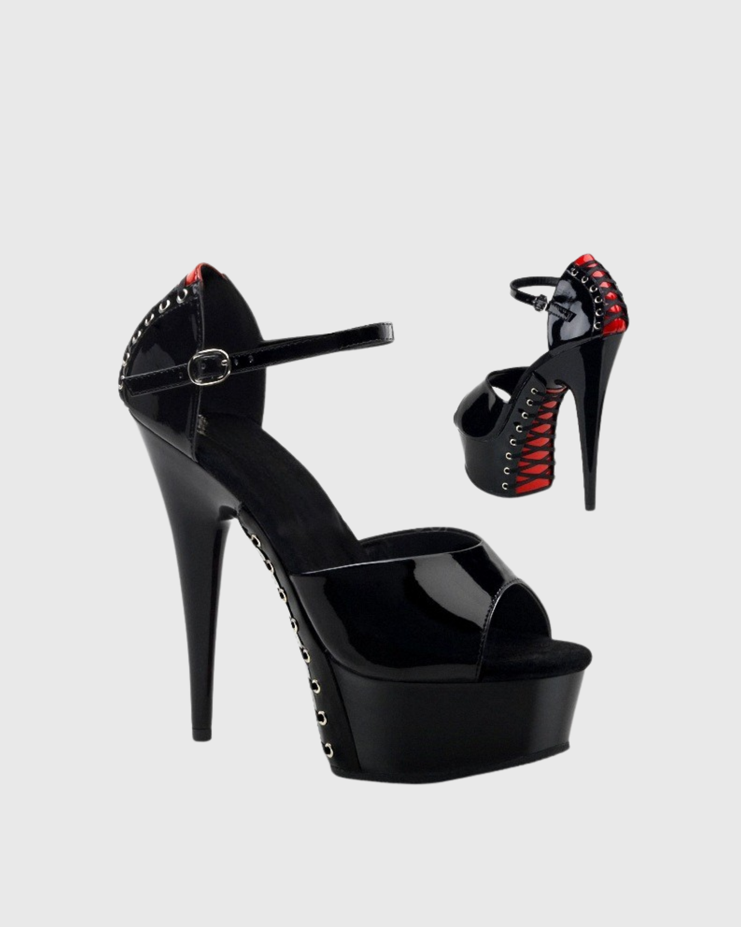 Stacey Red Back Lace Up Fish Mouth Platform Sandals