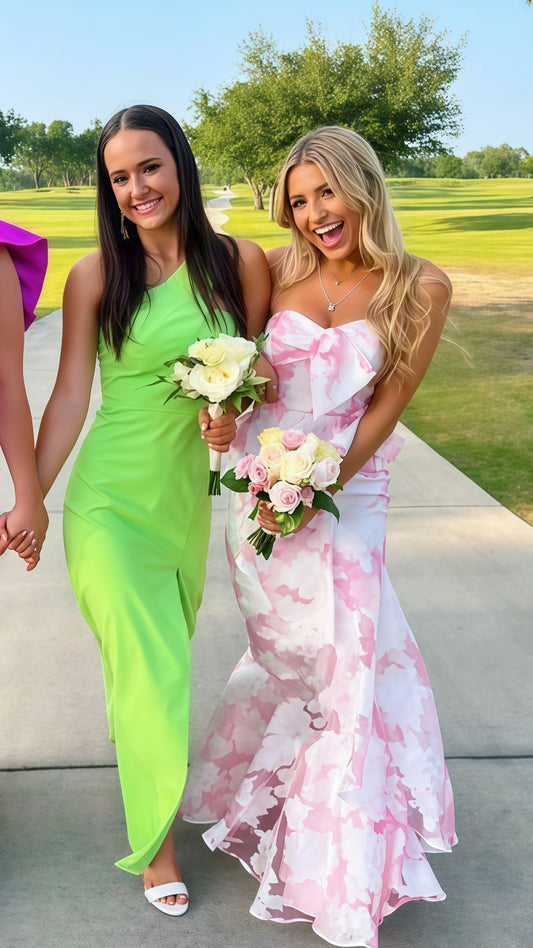 Sweetheart Mermaid Pink White Floral Evening Prom Dresses,AST1659