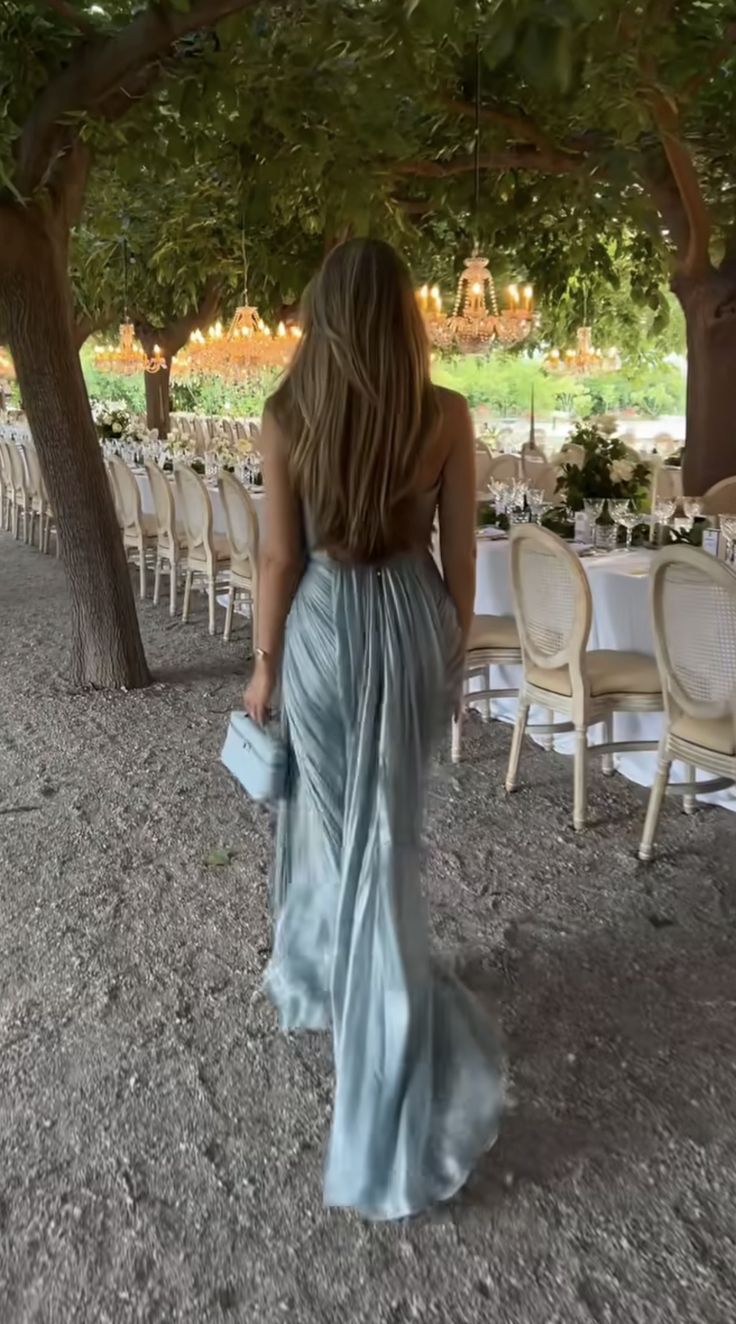 Elegant Blue Spaghetti Strap Sleeveless Pleated Backless Long Formal Prom Dress Evening Gown TP2536