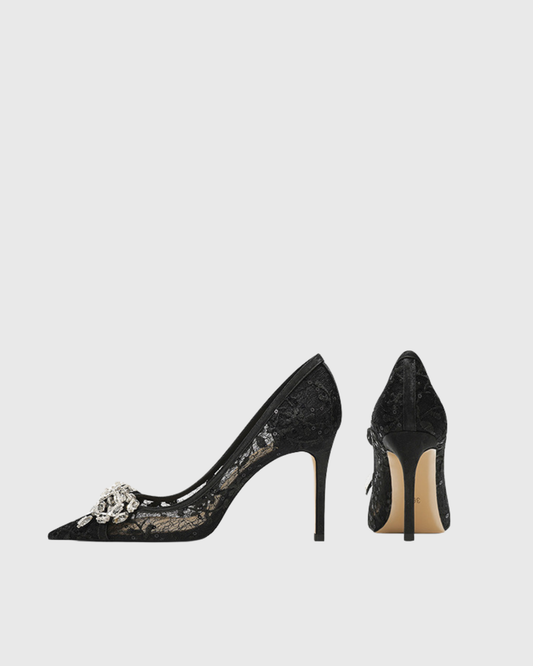 Tate Rhinestone Lace Pumps In Black