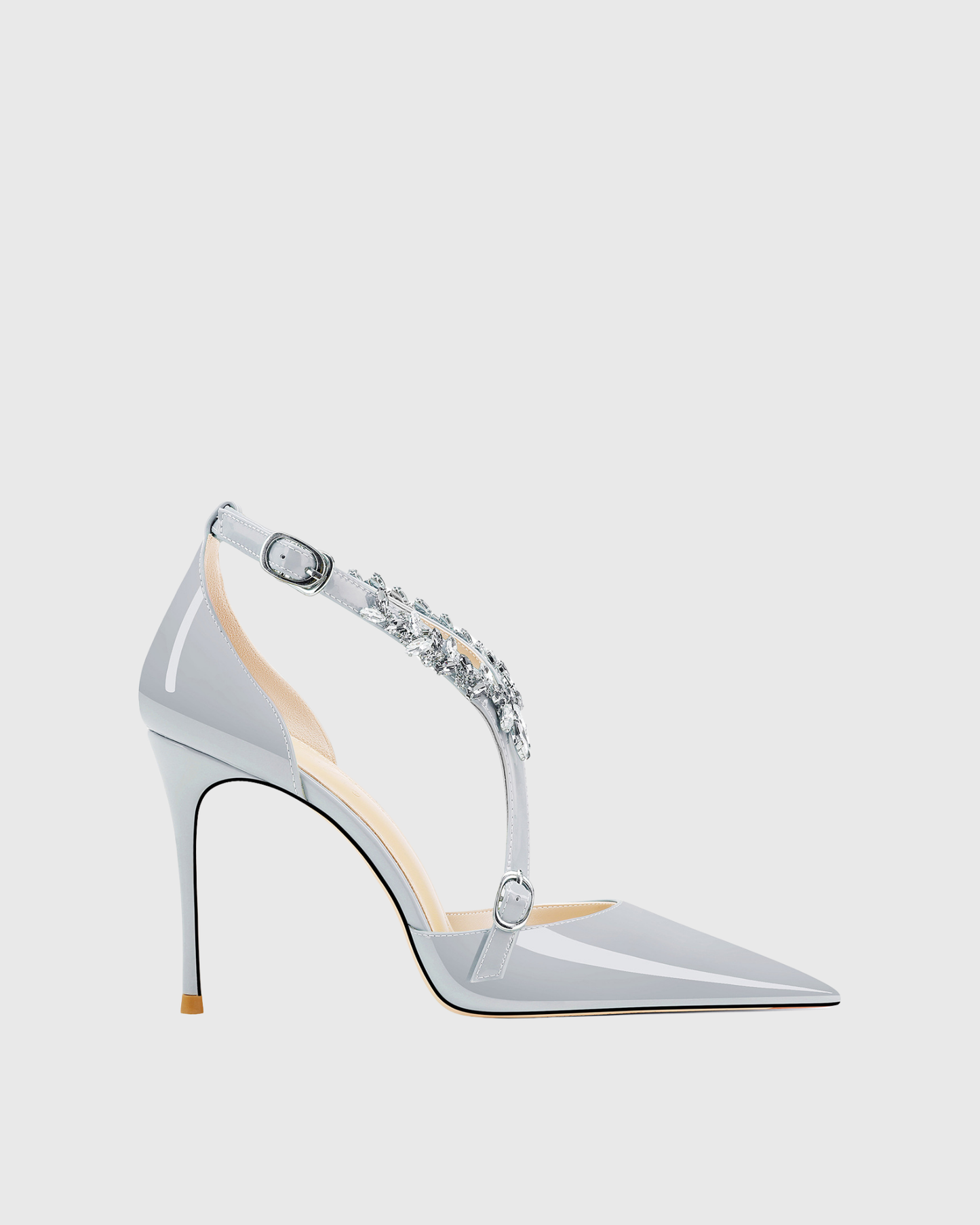 Teagan Rhinestone Halter Neck Strap Pumps In Grey