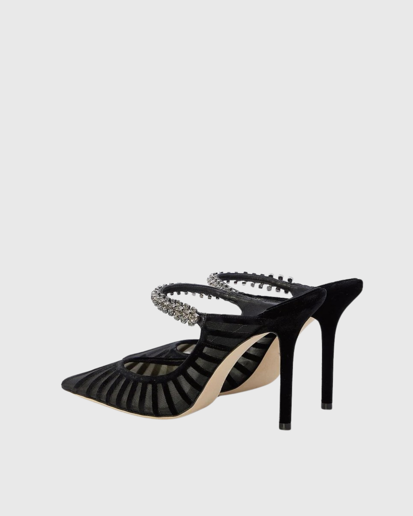 Terza Mesh Rhinestone Strap Mules In Black