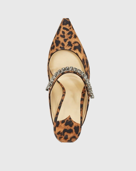 Terza Rhinestone Leopard Print Mules