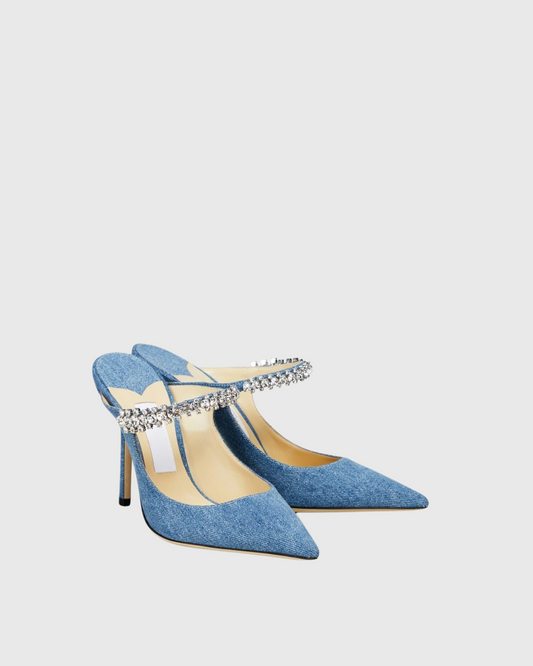 Terza Rhinestone Strap Mules In Blue