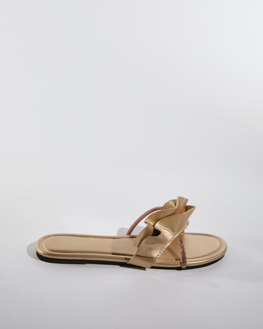 Tiana Ruffle Slippers In Gold