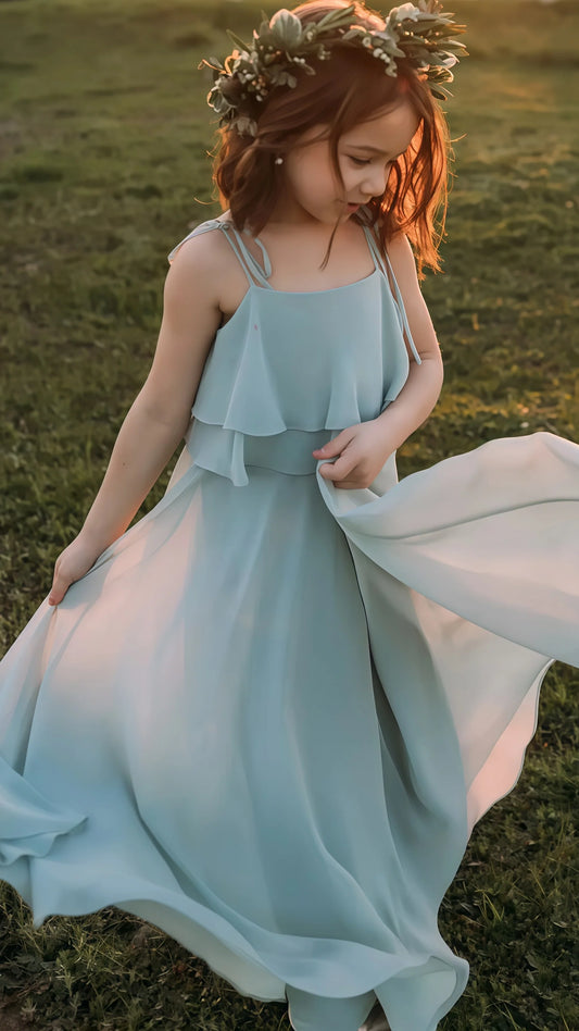 Tie Up Straps Chiffon Flower Girls Dresses,AST1655
