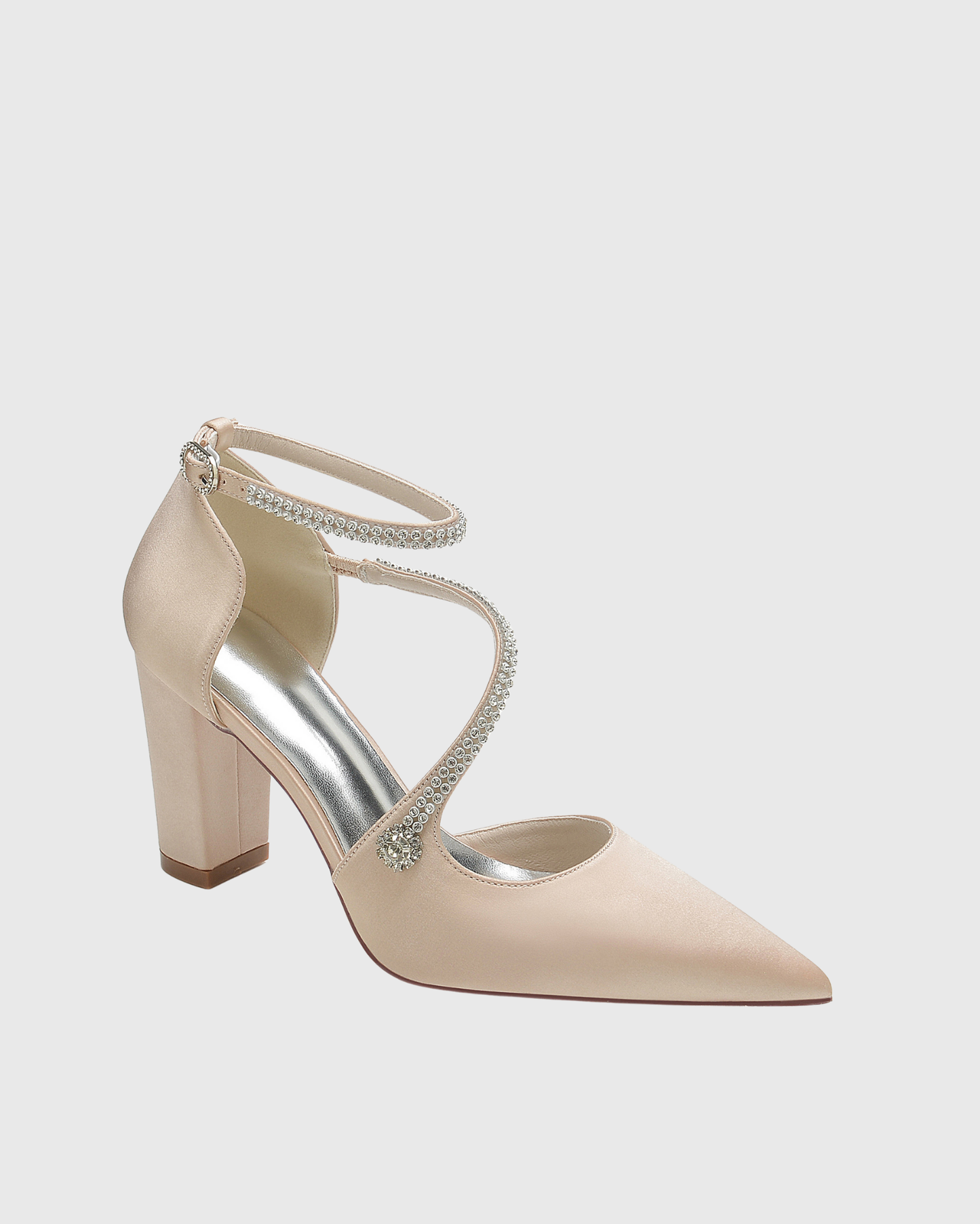 Tierney Rhinestone Satin Strap Pumps In Beige