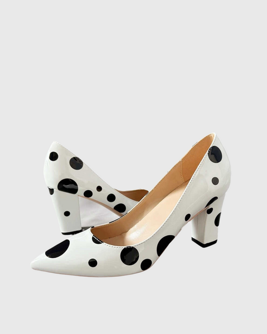 Tina Polka Dots Chunky Pumps In White