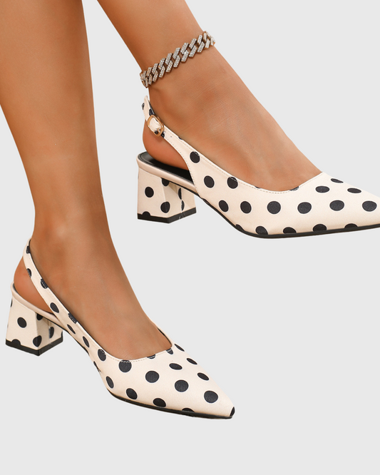 Tina Polka Dots Slingback Chunky Pumps In White