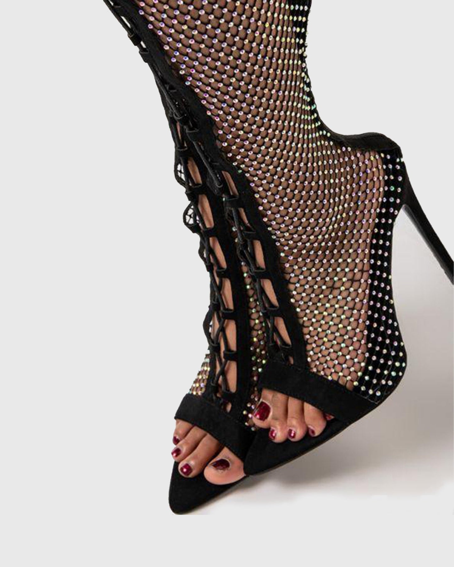 Titian Diamond Mesh Lace Up Over The knee Boots