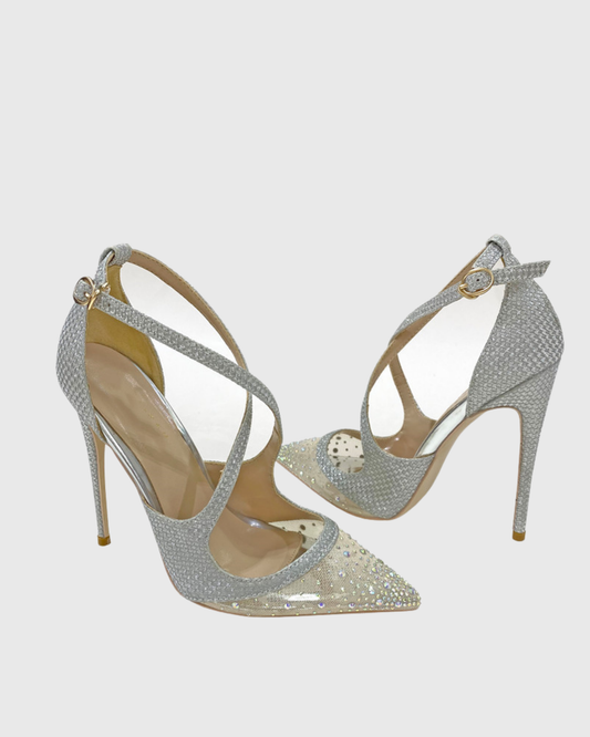 Trinity Rhinestone Cross Strap Pumps