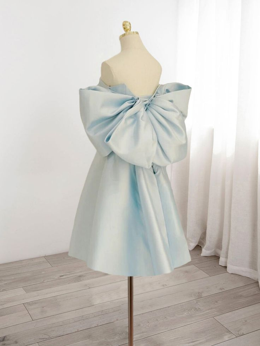 Light Blue Sweetheart Satin Cocktail Dress Classy Night Party