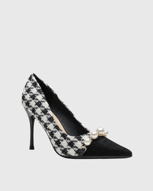 Vala Pearl Chain Houndstooth Splicing Pumps
