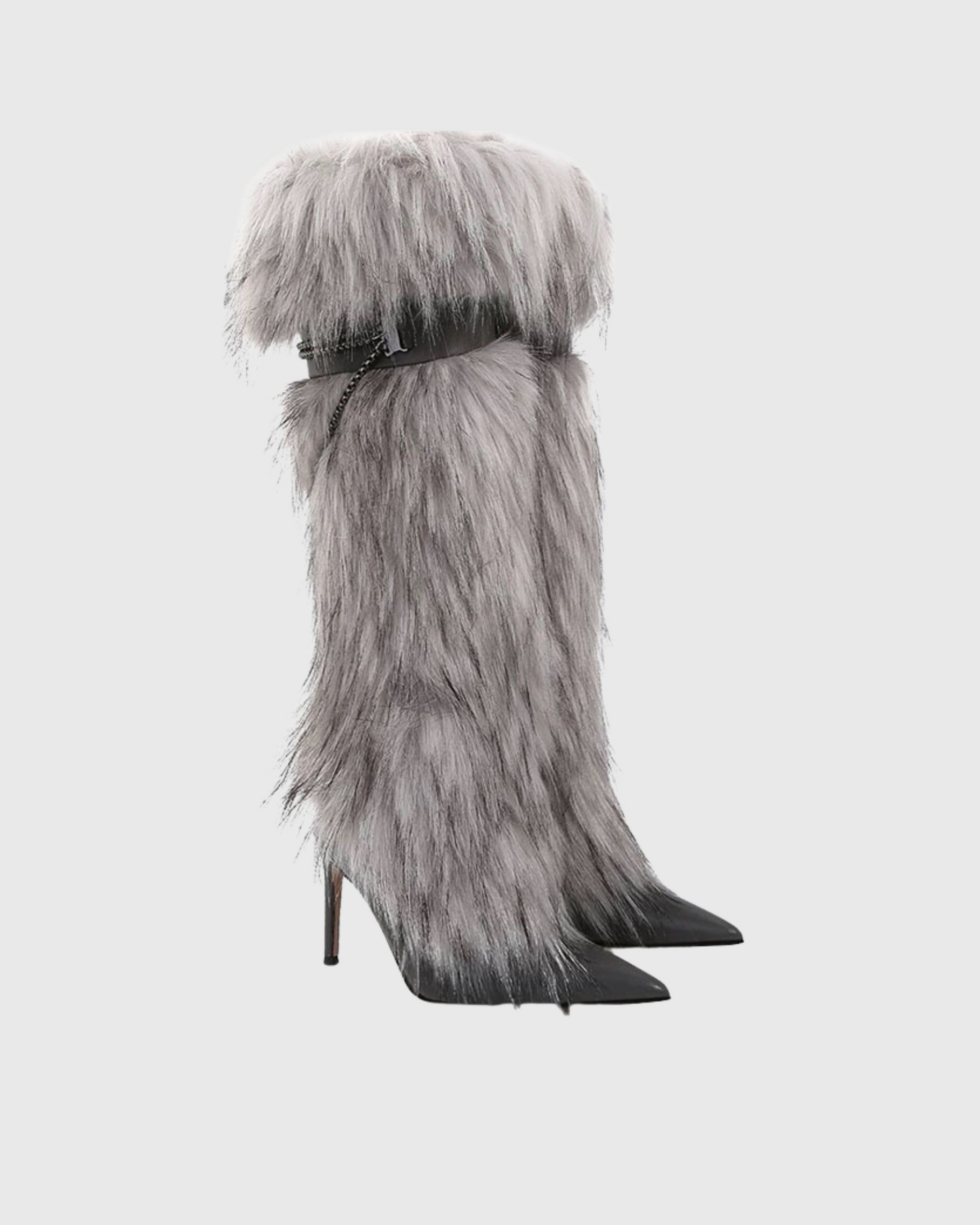 Vallea Faux Fur Knee High Boots In Grey