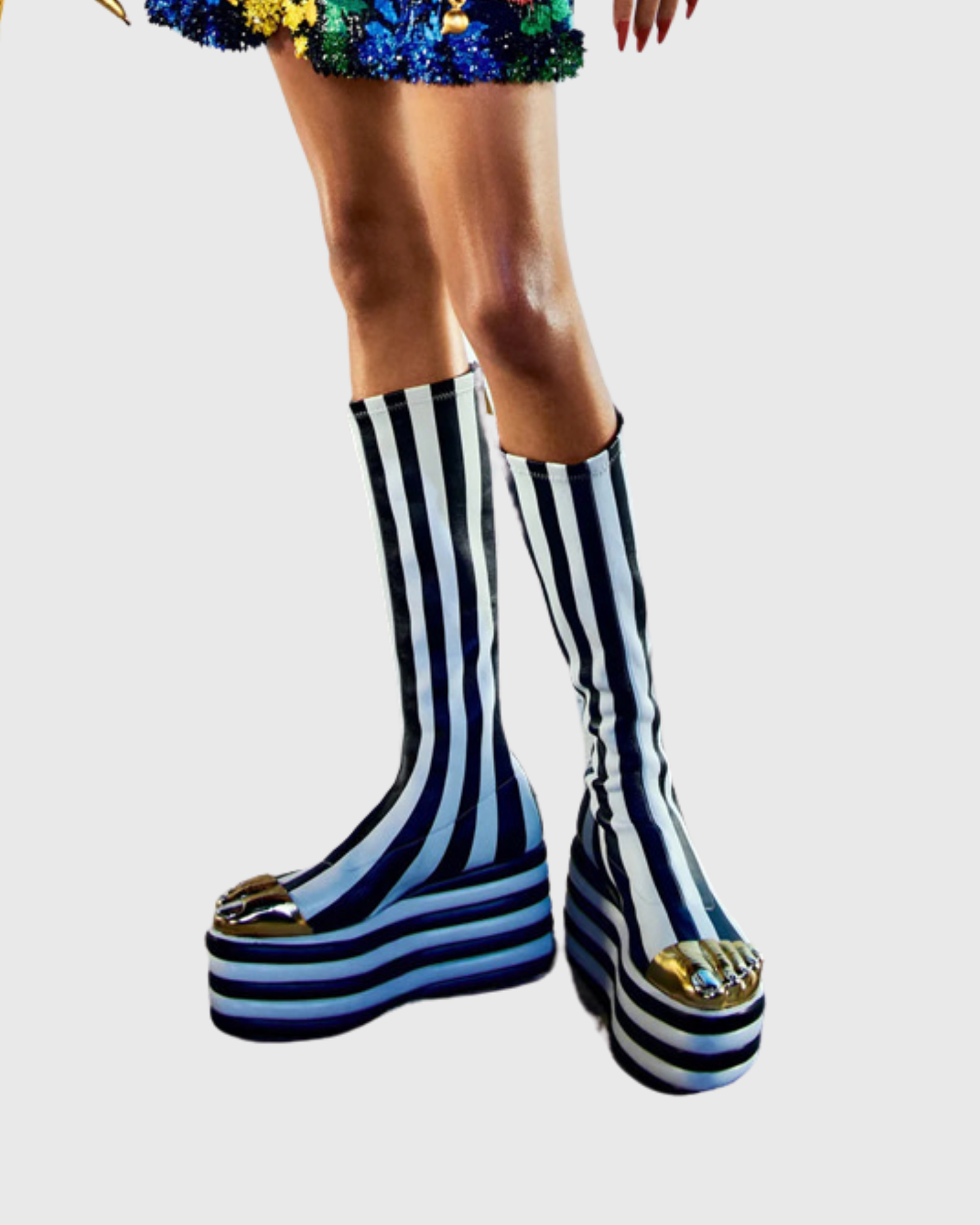 Vanda Gold Toe Stripe Knee High Boots