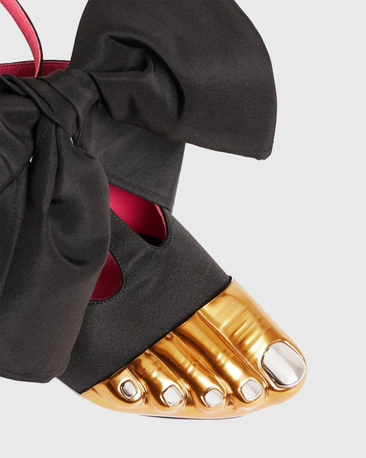 Vanda Silver Toenail Bow Strap Pumps