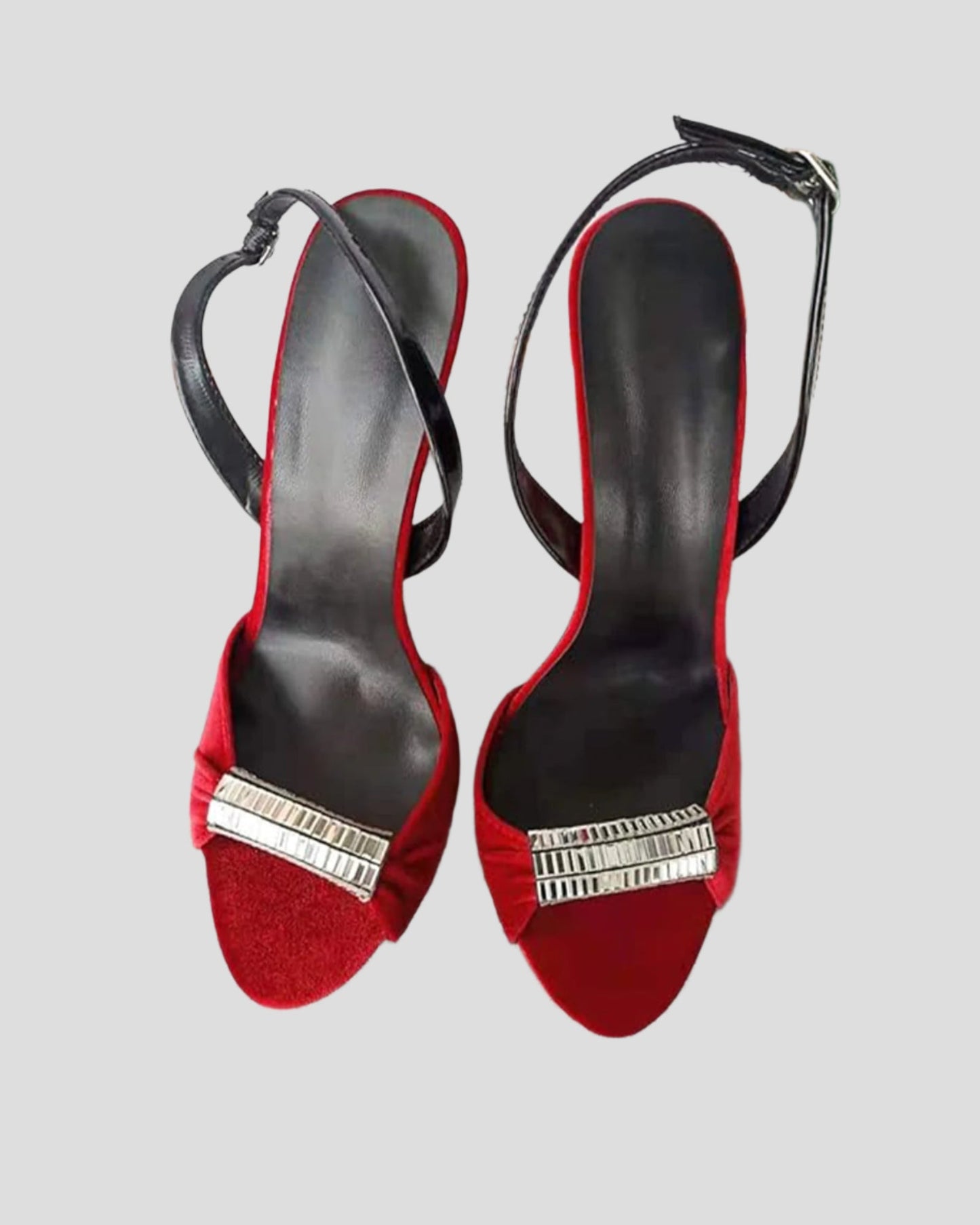 Vasanti Rhinestone Velvet Slingback Sandals In Red
