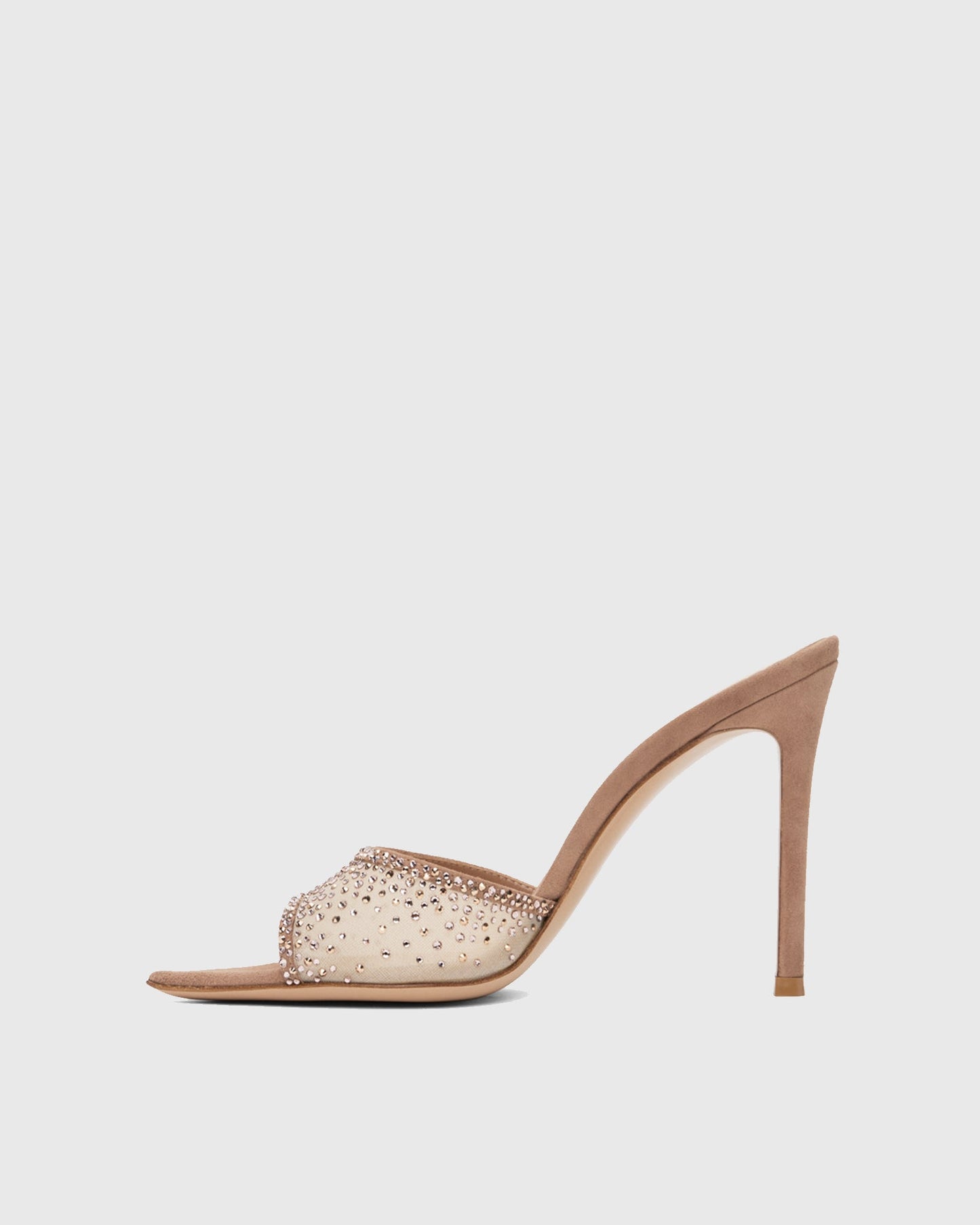 Vasha Rhinestone Mesh Slippers In Beige