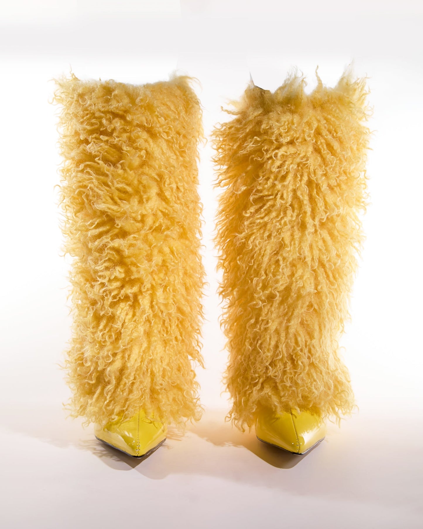 Vinceta Feather Knee High Boots In Butter Yellow