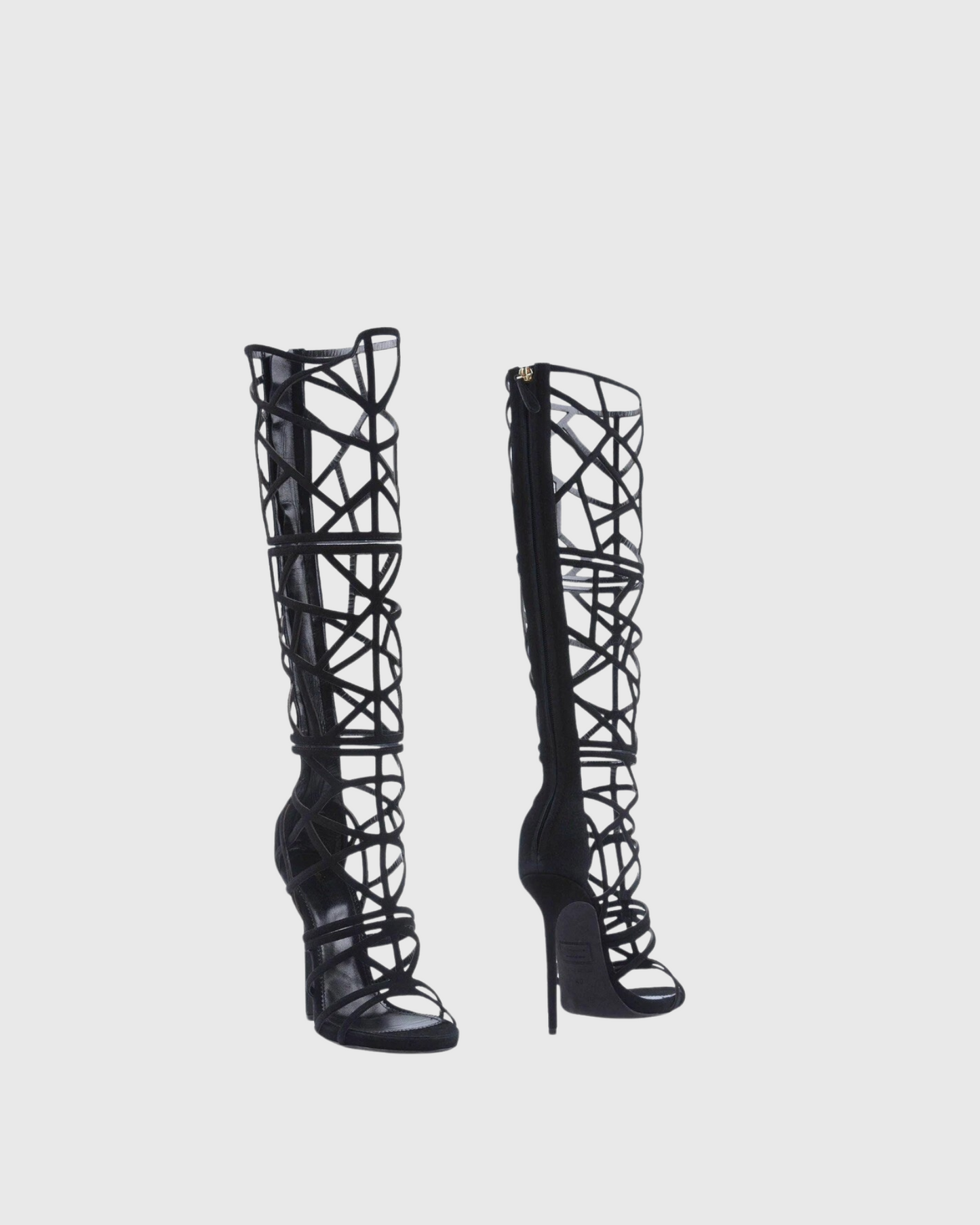 Virna Black Cage Knee High Boots