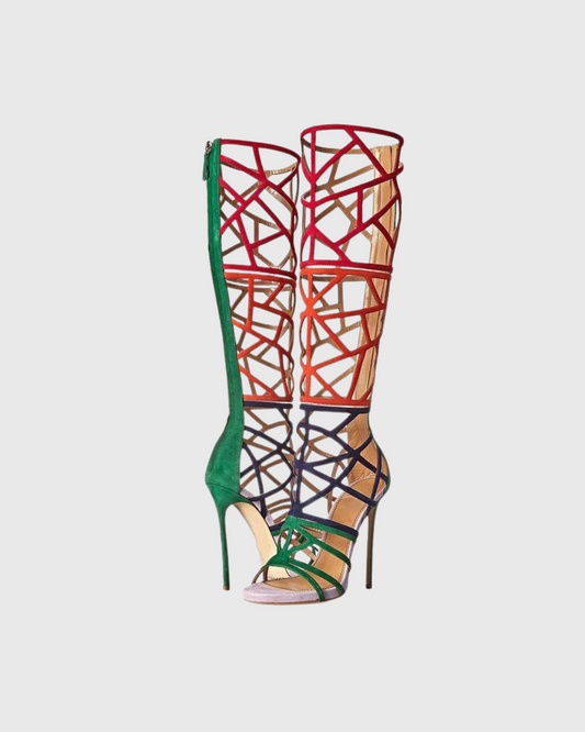 Virna Colorblock Cage Knee High Boots