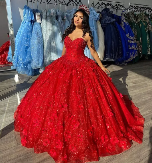 Beautiful Red Sequins Quinceanera Dresses Ball Gown Prom Dress