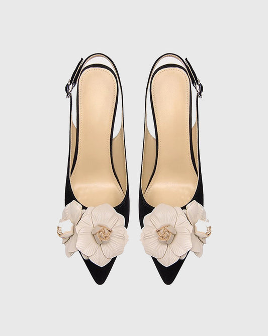 Yasmin Twin Flower Velvet Slingback Pumps