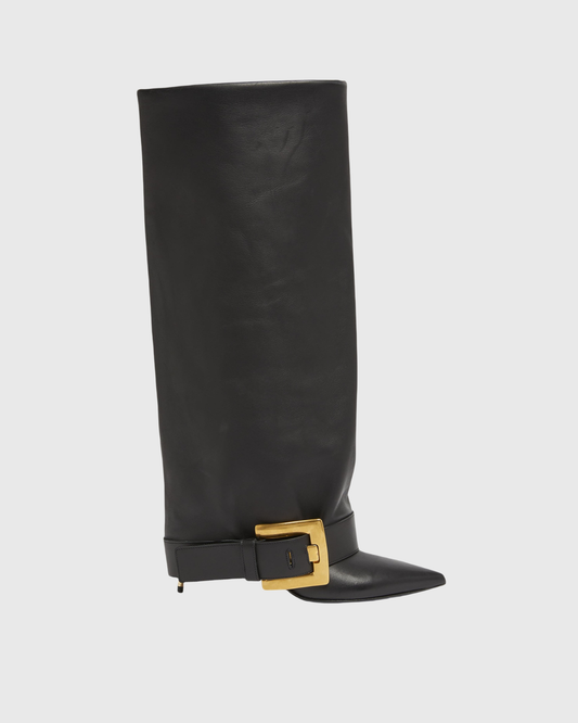 Yaxha Gold Buckle Knee Hight Boots In Black