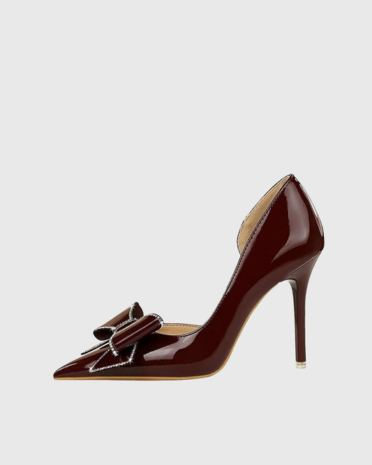 Zamora Rhinestone Bow Patent Leather Pumps In Wine