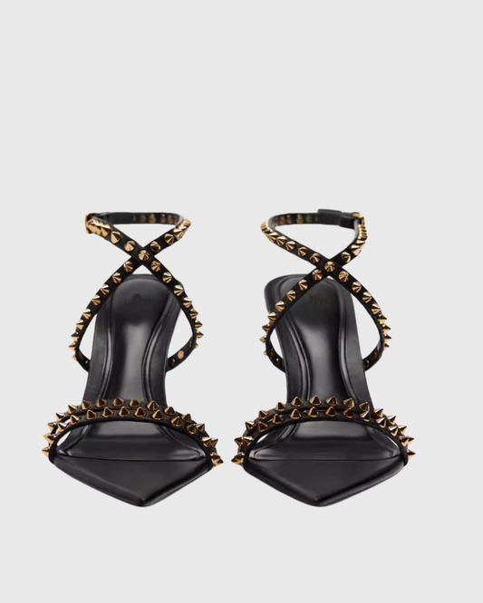 Zoie Rivet Cross Strap Sandals In Black