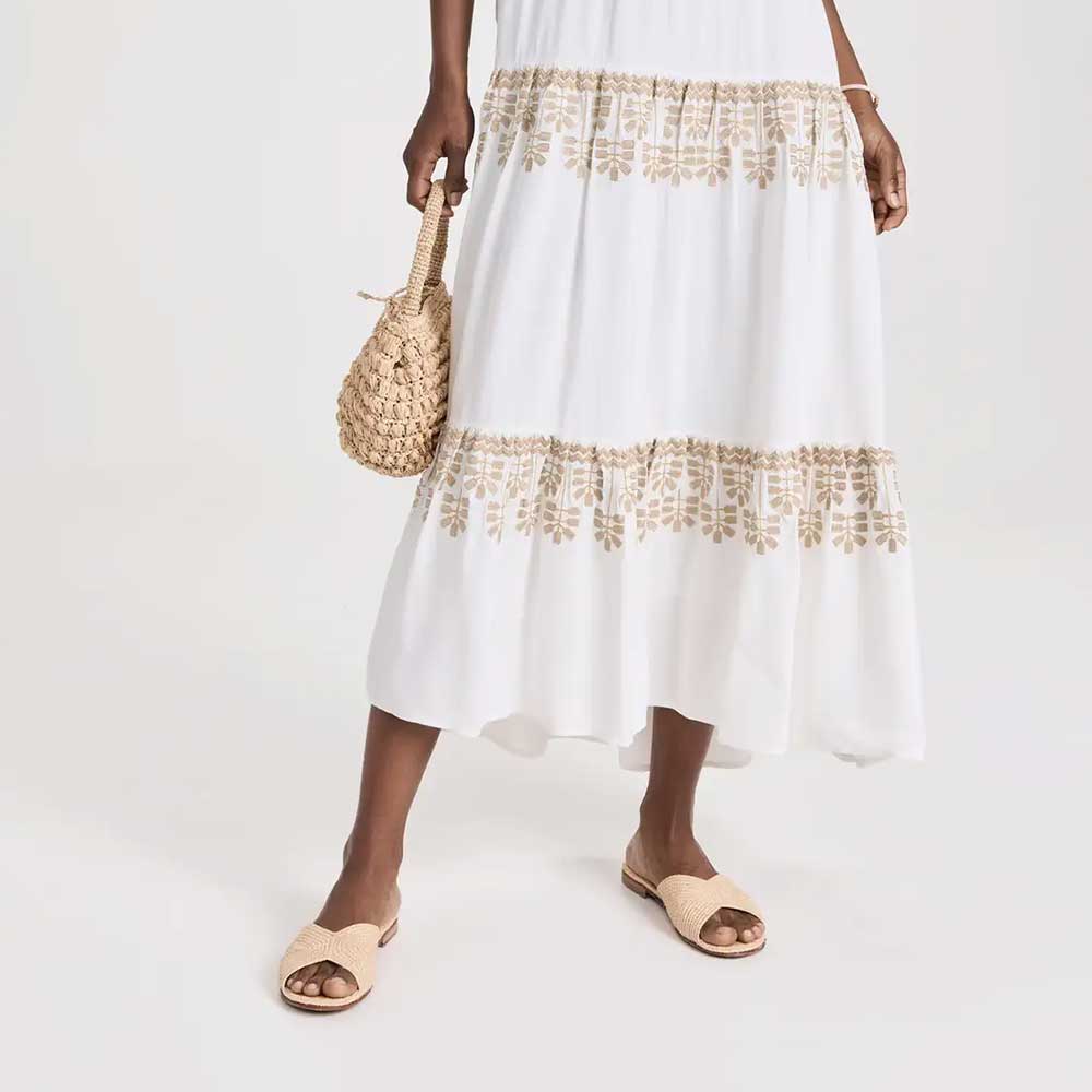 Slip-On Nude Woven Raffia Open Toe Flat Slide Sandals for Women