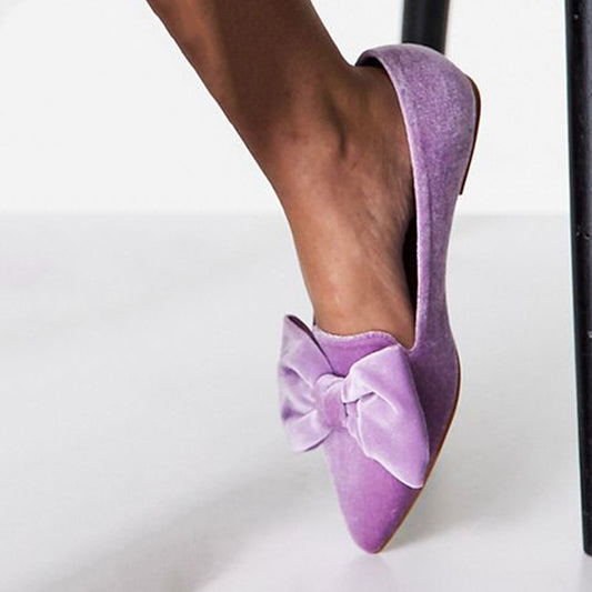 Classic Purple Velvet Pointed Toe Bow Flat Women's Loafers