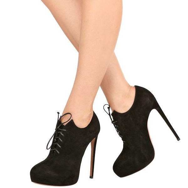 Black Platform Booties Lace Up Stiletto Heel Ankle Boots
