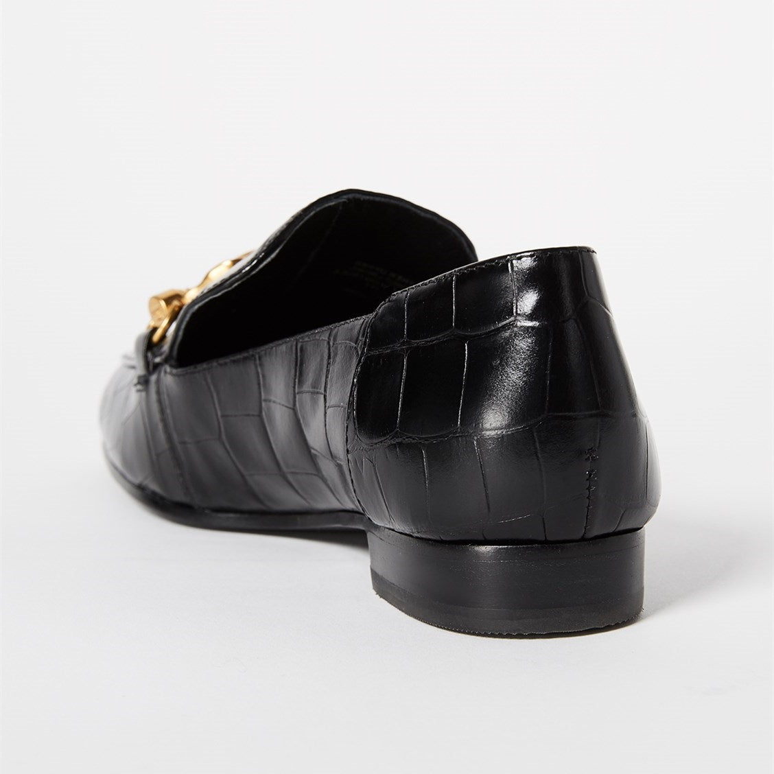 Black Croco Embossed Flats Gold Metal Buckle Loafer Shoes Women