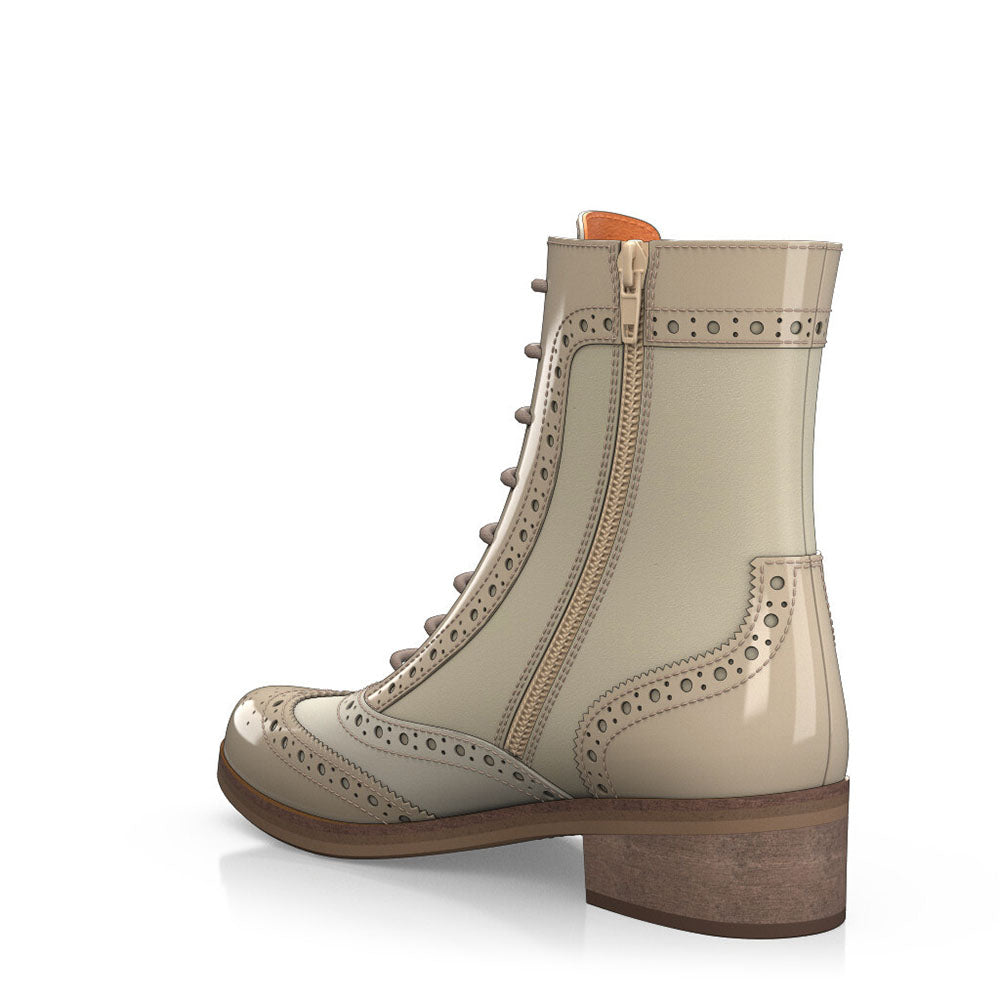 Beige Round Toe Block Heel Lace Up Ankle Booties for Women