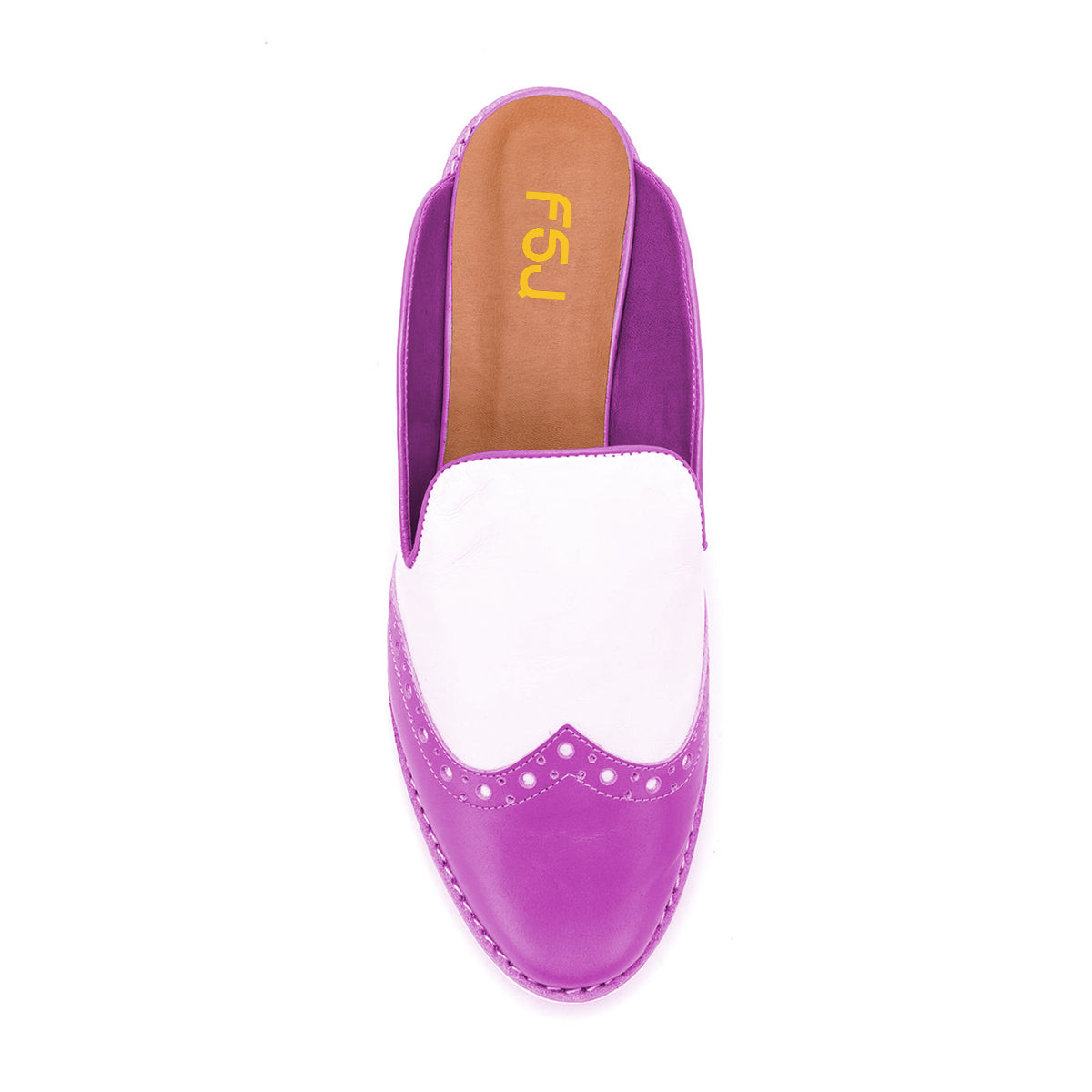 FSJ Purple and White Round Toe Low Heel Mule Loafers