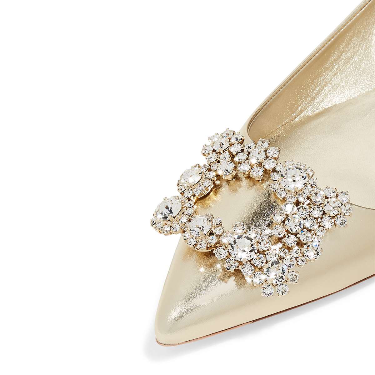 Gold Rhinestone Square Buckle Pointy Toe Comfortable Flats