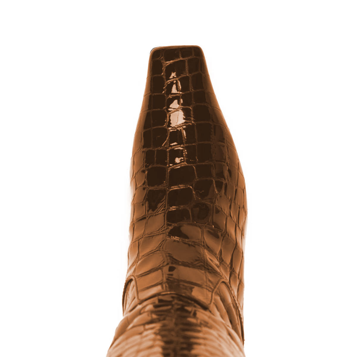 Brown Crocodile Embossed Square Toe Chunky Heel Knee High Boots