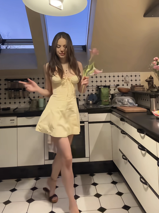 Vintage Lemon Yellow Spaghetti Strap A-Line Mini Dress Homecoming Dress Party Dress Short Cocktail Dress TP5190